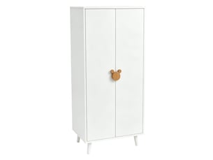 Armoire à 2 portes avec penderie et rangement bas, poignées fantaisie, pour chambre, blanche, 140×55×170 cm