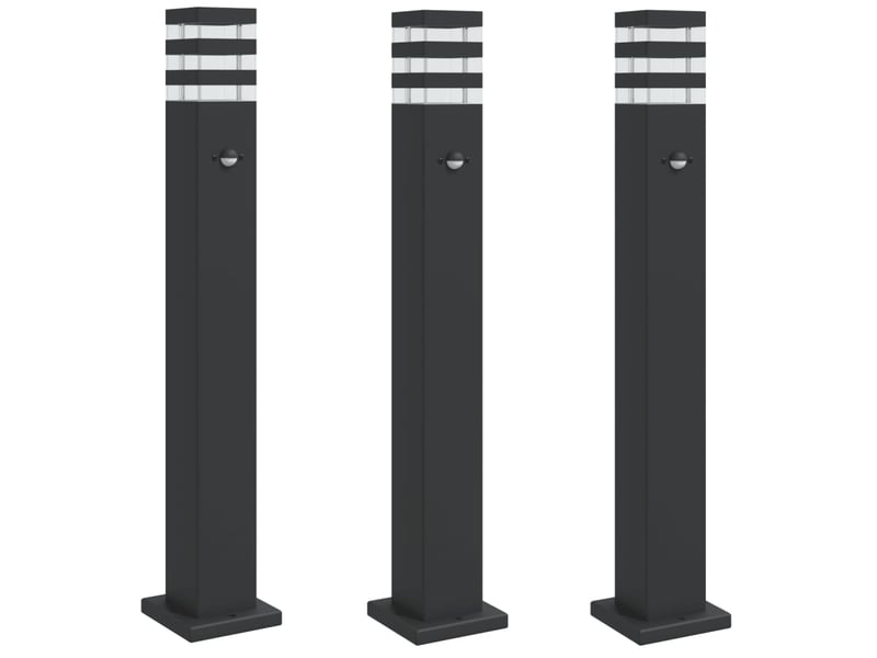  Lampadaires d'extérieur avec capteur 3 pcs 80 cm aluminium noir 02_0042566  - Conforama A