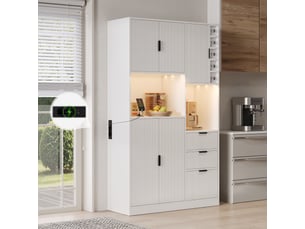 Vaisselier - avec éclairage led - avec rangement - blanc - en mdf - 105 x 40 x 180 cm