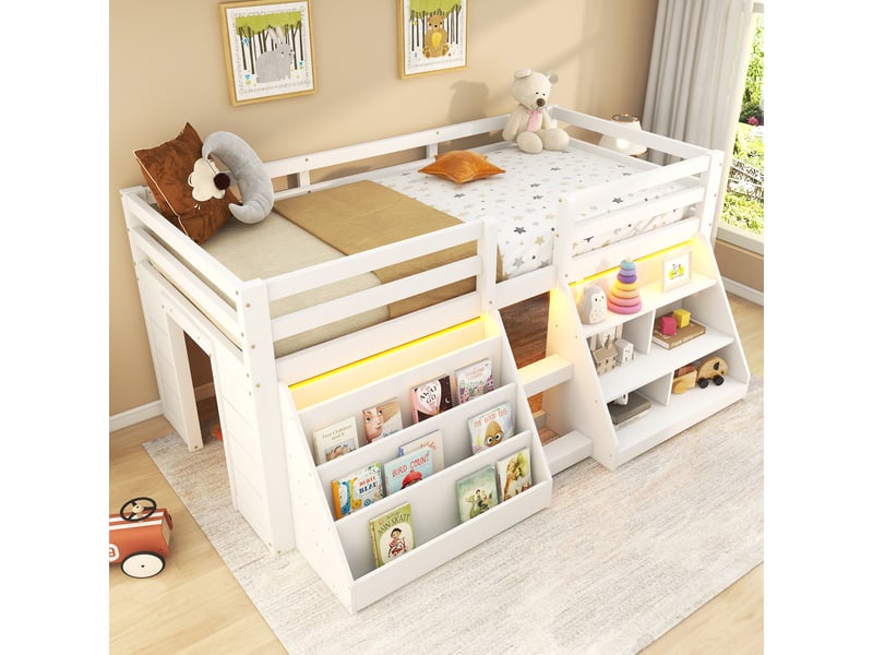  Lit mezzanine 90x200cm coloris blanc led pin lit enfant blanc - Conforama E