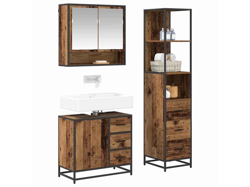 Ensemble de mobilier de salle de bain 3 pièces bois ancien cf64440 - Conforama C