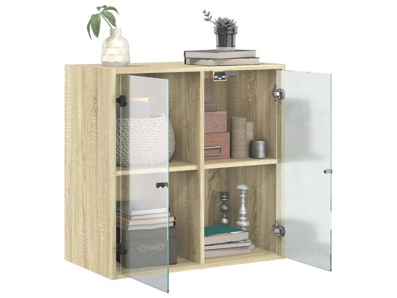  Armoire murale salon, meuble de rangement avec portes en verre chêne sonoma 68x37x68,5 cm  - Conforama E