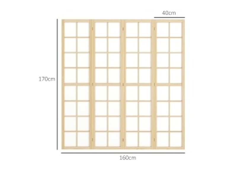  Paravent 4 panneaux pliable, séparateur d’espace et brise-vue intérieur en bois et tissu naturel 160 × 170 cm  - Conforama C