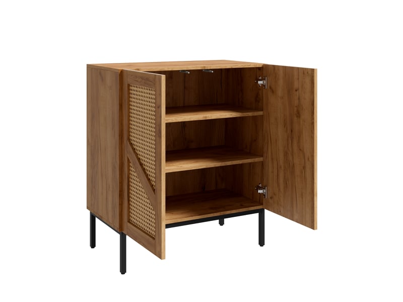  Buffet 2 portes avec rotin pe et étagères réglables, bois naturel, 70 cm  - Conforama D