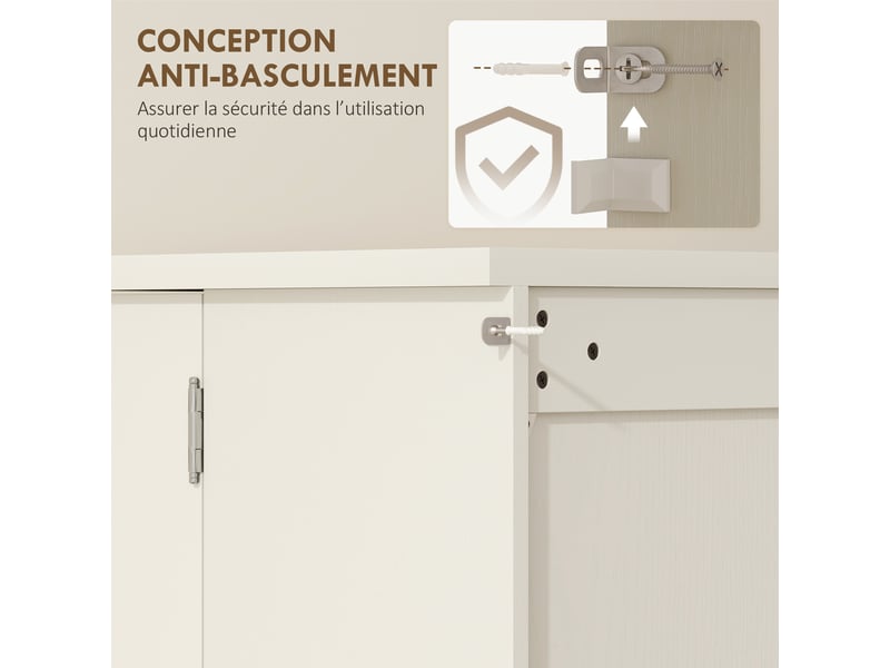  Buffet cuisine armoire de cuisine 5 niveaux avec portes et étagères réglables 60l x 40p x 120h cm crème grain de bois  - Conforama W