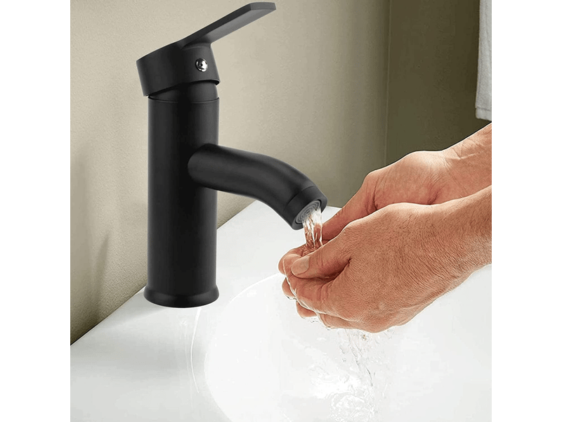  Robinet de lavabo noir mat, mitigeur eau chaude et froide, poignée unique (couleur: noir court)  - Conforama B