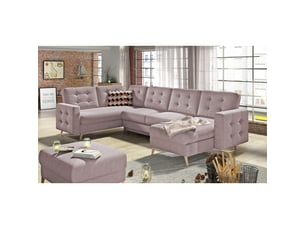Canapé d'angle panoramique convertible hasgard u 326 cm rose avec coffre