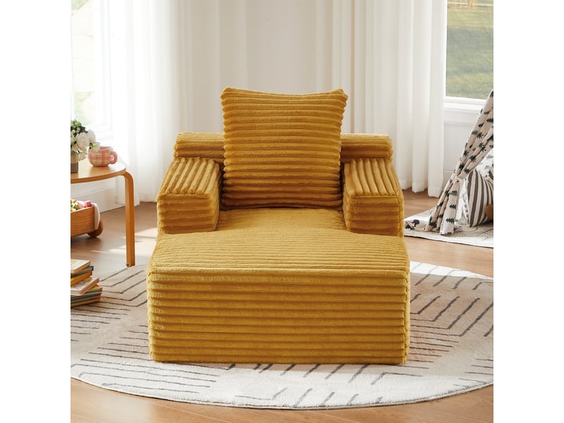  Chaise longue canapé en velours côtelé - méridienne confortable sans montage fauteuil relax de salon et bureau 1 place - jaune  - Conforama C