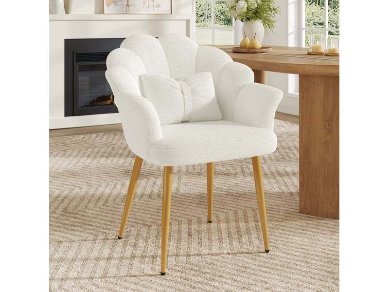  Chaise 64x65,5x85 cm avec dossier en forme de pétales, blanc et pieds dorés  - Conforama B