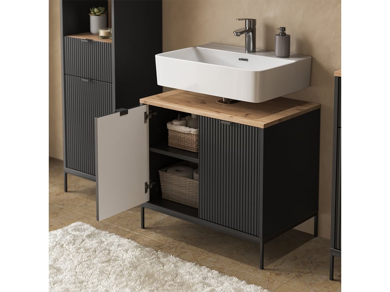  Vicco meubles bain, noirchêne viking, 5 pièces  - Conforama D