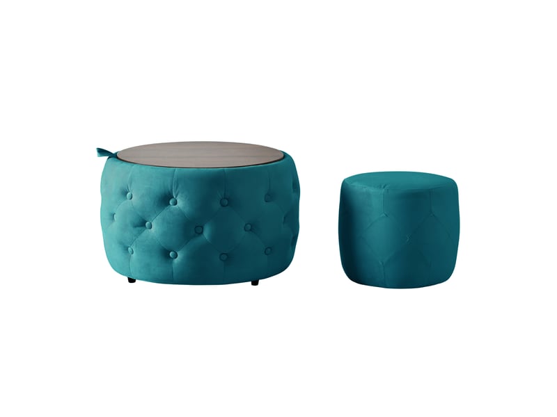  Lot de 2 poufs gigognes 60x38 cm avec rangement en velours bleu  - Conforama A