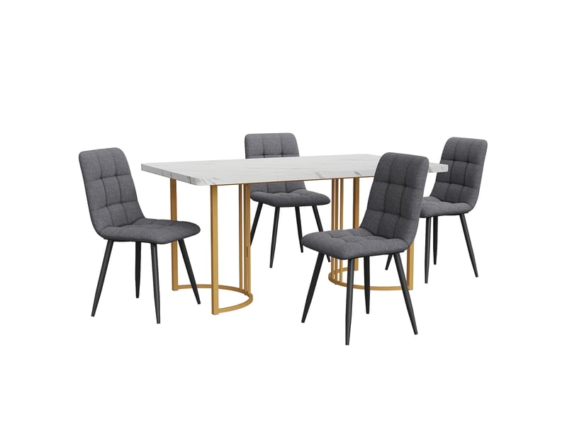  Ensemble table à manger avec 4 chaises, table à manger 140 x 80 cm, plateau mdf blanc effet marbre et pieds en métal doré  - Conforama B