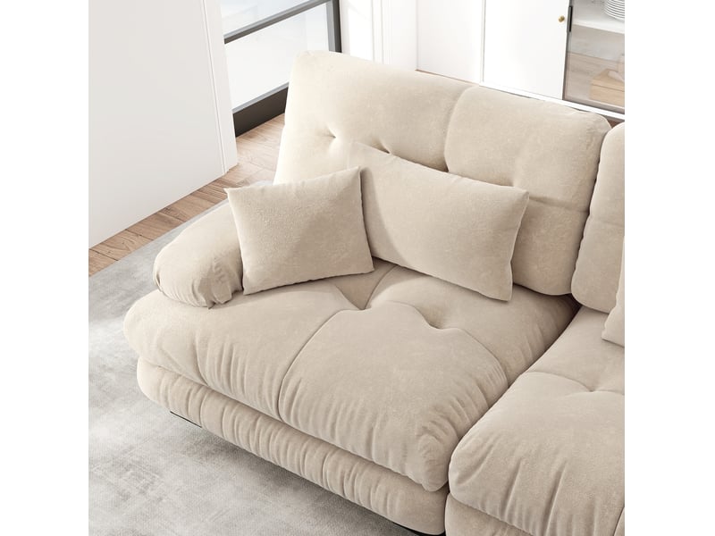 Canapé d'angle modulable convertible 4 places en tissu marron clair, confort profond familial pour le salon - Conforama E