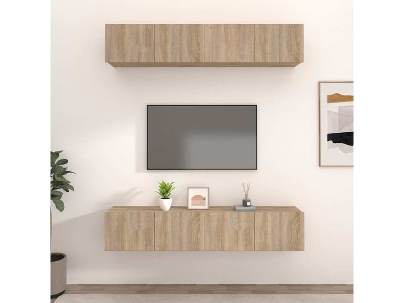  Lot de 4 meuble tv bas salon chêne sonoma 80x30x30 cm bois d'ingénierie shl64403  - Conforama B