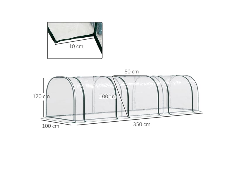  Serre, serre chaude avec porte, châssis froid, abri pour plantes, culture végétale, acier, plastique, 350 x 100 x 80 cm, transparent et vert  - Conforama E