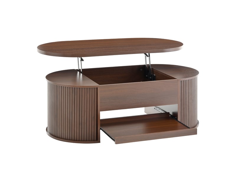  Table basse relevable, table de salon avec plateau relevable et étagère coulissante, style scandinave avec rangement caché 110x55.5x40cm, noyer  - Conforama D