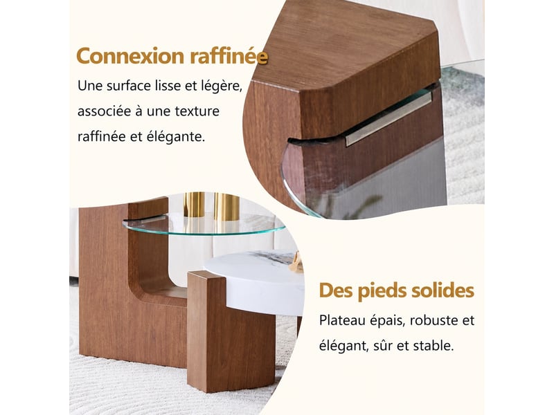  Table basse de salon muvano, ensemble de tables basses gigognes rondes, effet bois de noyer et marbre blanc  - Conforama D