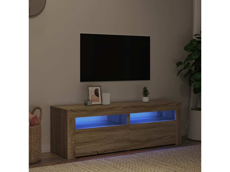  Meuble tv - banc tv - meuble de rangement avec lumières led chêne sonoma 120x35x40 cm  - Conforama B