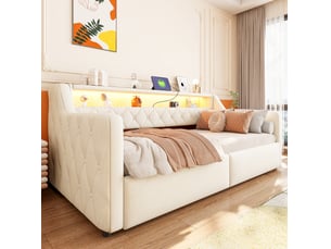Lit banquette 90x200 cm <strong>DESVIAE</strong>  <strong></strong> coloris beige