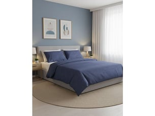 Housse de couette bleue 140 x 200 cm en coton renforce + taie 60 x 60 cm