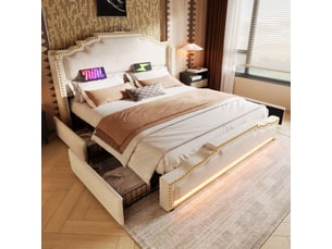 Lit 2 places 140x200 cm <strong></strong> <strong></strong> coloris beige