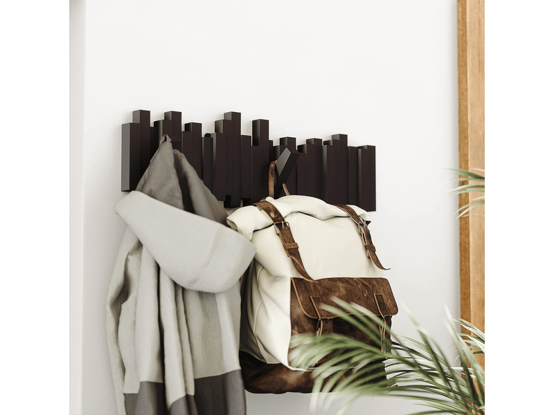  Porte-manteau mural moderne, créatif pour touches de piano avec 5 crochets pliants, marron  - Conforama D