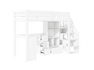 Lit mezzanine 90x200 cm <strong>BEAUNIV</strong>  <strong></strong> coloris blanc
