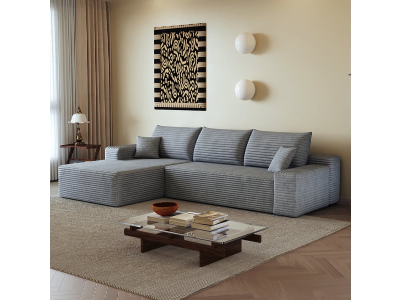  Canapé d'angle modulable avec méridienne en l 270 cm 3 places gris sans montage  - Conforama R