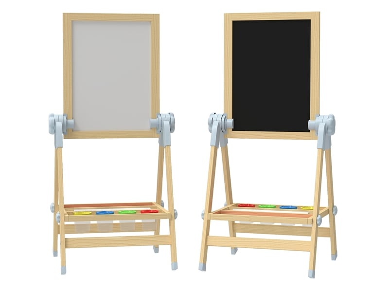  Chevalet enfant double face réglable 48,5 x 46,5 x 97 cm bois naturel, tableau blanc magnétique et tableau noir  - Conforama A