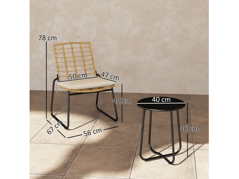  Salon de jardin 3 pièces 56x67x78 cm 2 chaises empilables avec table rotin beige et brun  - Conforama E