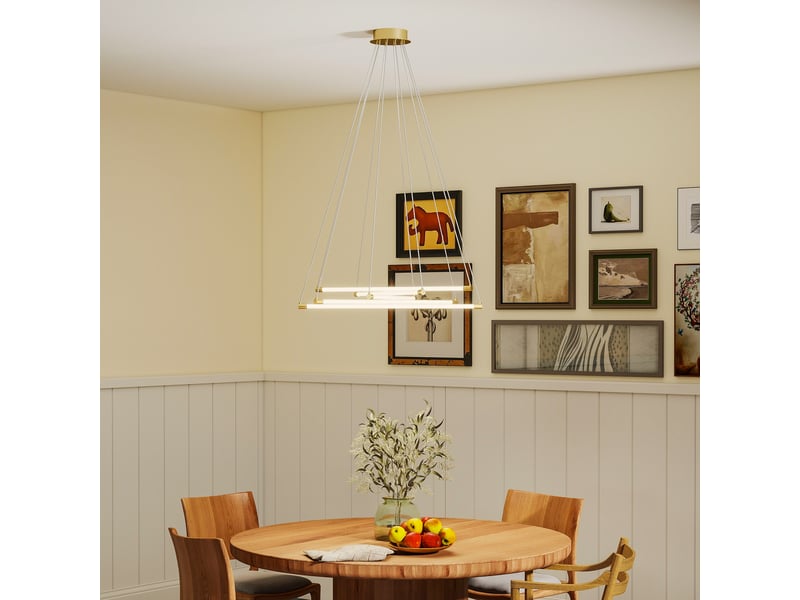  Plafonnier led. 50 w. 5 tubes lumineux orientables. Réglable. Idéal pour salon, salle à manger, cuisine. Or et blanc.  - Conforama C