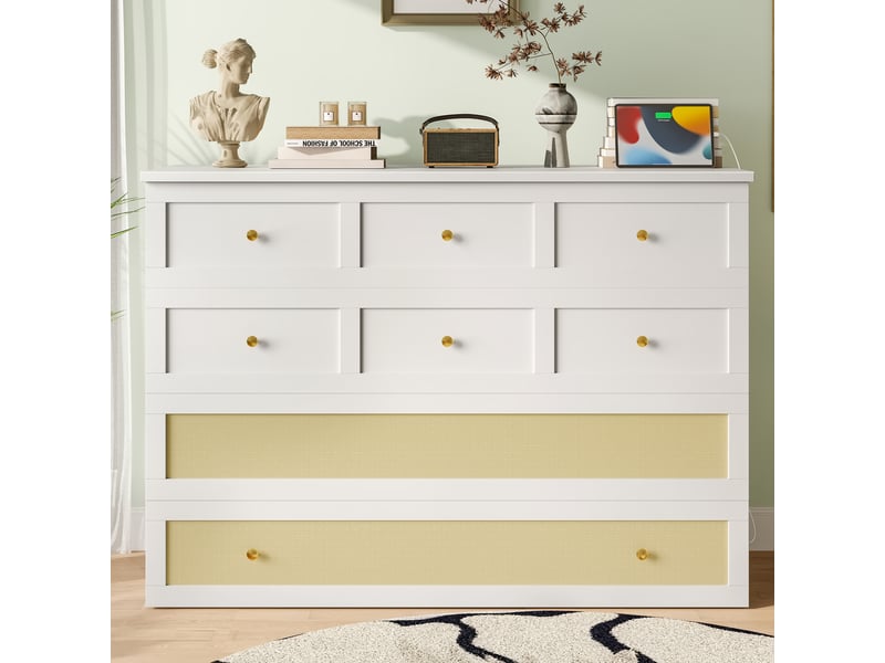  Lit escamotable mobile 140x200 cm avec tiroirs de rangement au pied, étagère en tête de lit, ports usb et prise électrique, pin et mdf, blanc  - Conforama D
