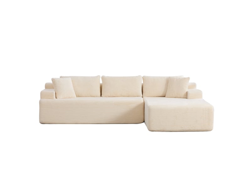 Canapé d'angle modulable 4 places en chenille ivoire avec chaise longue - Conforama A