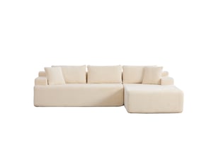 Canapé d'angle modulable 4 places en chenille ivoire avec chaise longue