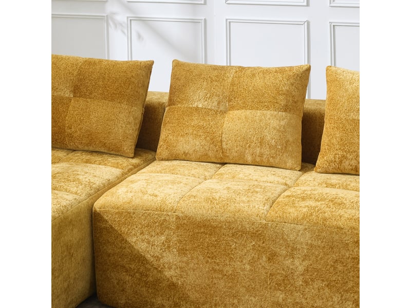  Canapé d'angle 258 cm avec porte-gobelets, 3 coussins, assise profonde confortable  - Conforama D