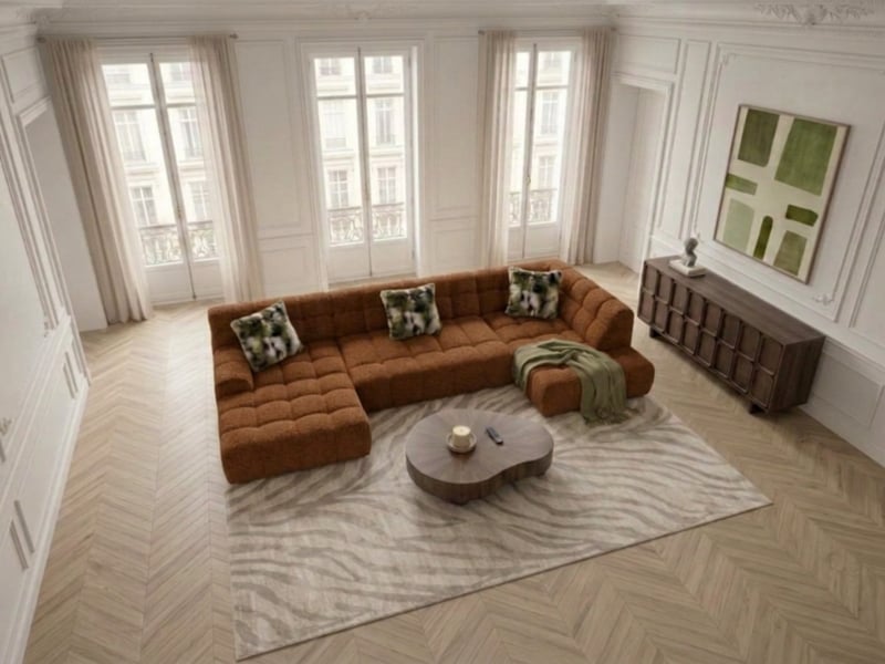  Bobochic canapé panoramique avance-recule électrique andre tissu texturé orange  angle droit ANDRE - Conforama D