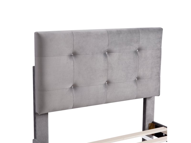  Lit avec tiroir 90x200 cm, lit simple en velours gris avec tête de lit et rangement, sans matelas  - Conforama E