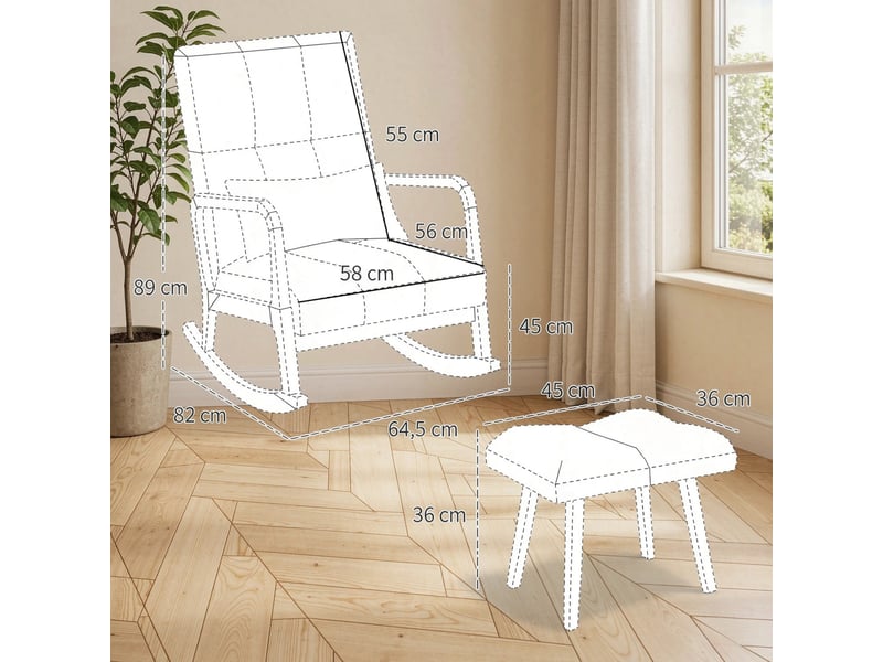  Fauteuil à bascule en tissu bouclette avec repose-pieds assorti  - Conforama C