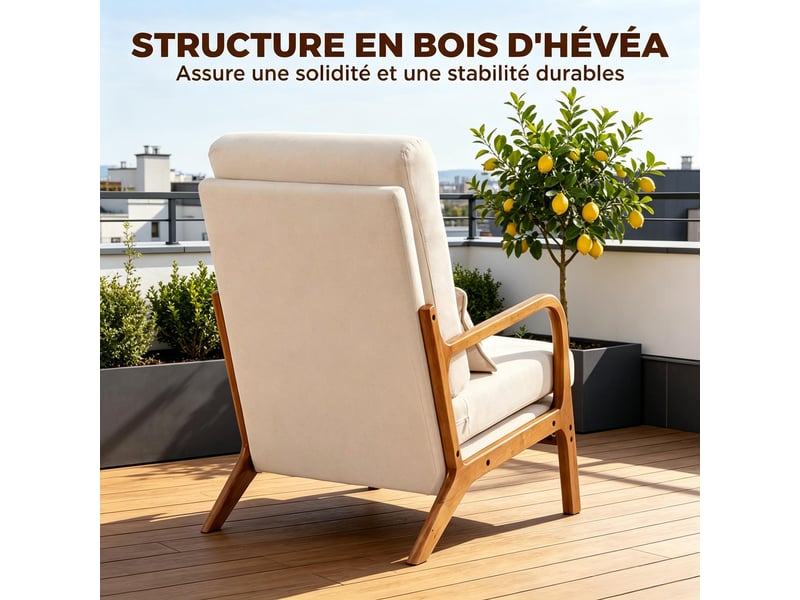 Fauteuil de salon crème en lin, grande assise, dossier haut et soutien lombaire - Conforama D