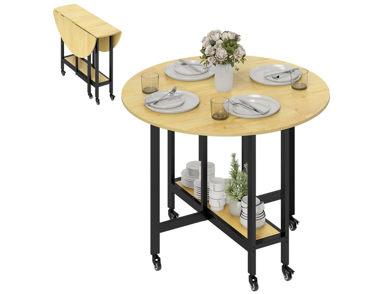  Table à manger pliante sur roulettes, table de cuisine pour 4 personnes avec étagère intégrée, 100 x 100 x 75 cm, chêne  - Conforama A