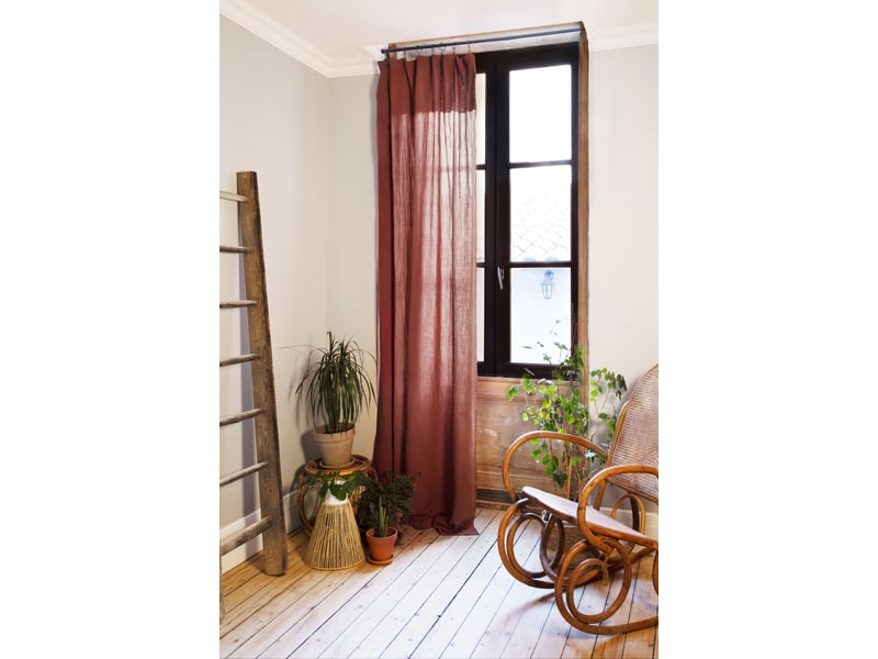 Rideau ajustable double gaze de coton 140 x 300 cm avec 8 anneaux pince gaïa terracotta hauteur modulable - Conforama E