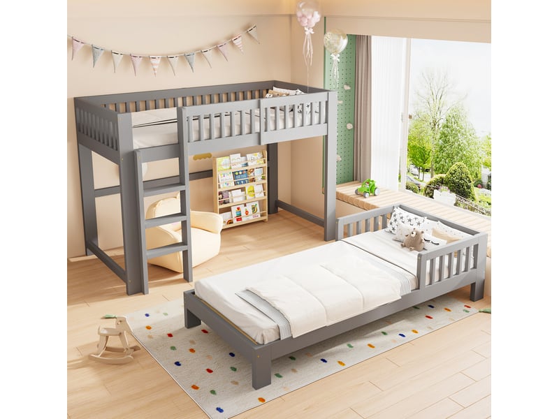  Lit superposé modenvie modulable 90 x 200 cm avec lit simple gris mat  - Conforama E