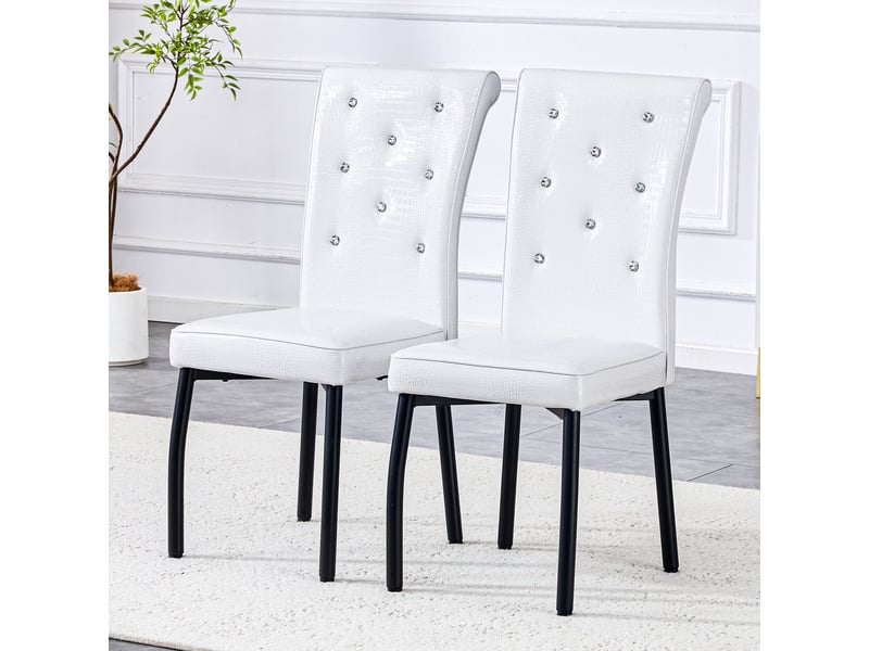  Chaise de salle à manger lot de 2 avec assise rembourrée, pieds métalliques réglables, en pvc noir et blanc  - Conforama C