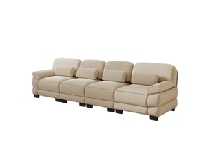 Canapé modulable 4 places, tissu cord doux et agréable, coussins lombaires, salon, connecteurs pour structure stable, beige