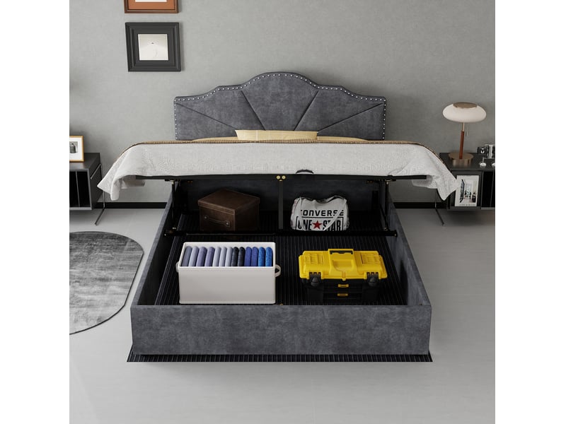 Lit 140 x 200 cm gris avec matelas inclus - Conforama D