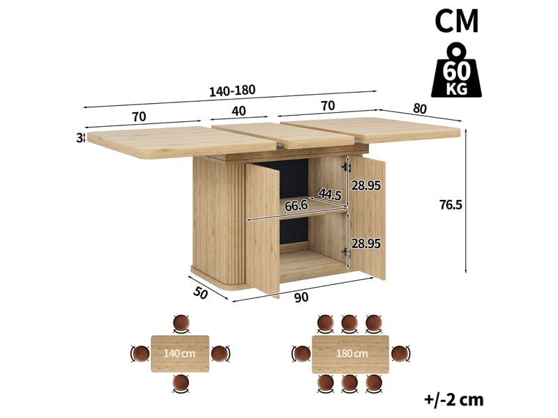  Table extensible effet chêne clair avec rangement, 140 à 180 cm Fay Lum - Conforama C