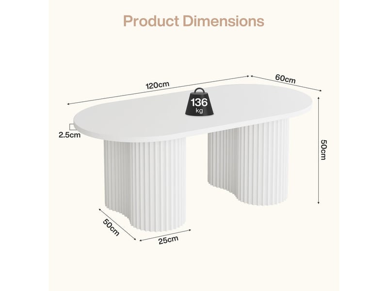  Tribesigns table basse ovale de 120 cm, table de salon moderne avec un plateau rainuré au design minimaliste  - Conforama C
