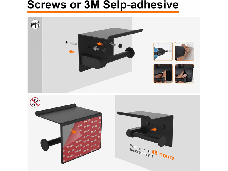  Support papier toilette mural, 304 acier inoxydable porte rouleau toilette, installation avec vis ou 3m auto-adhésif, noir taille unique  - Conforama D
