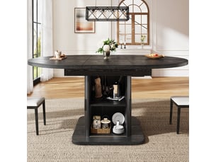 Table à manger extensible 110–149,8 cm avec rangement, portes coulissantes, étagère amovible, noyer et noir
