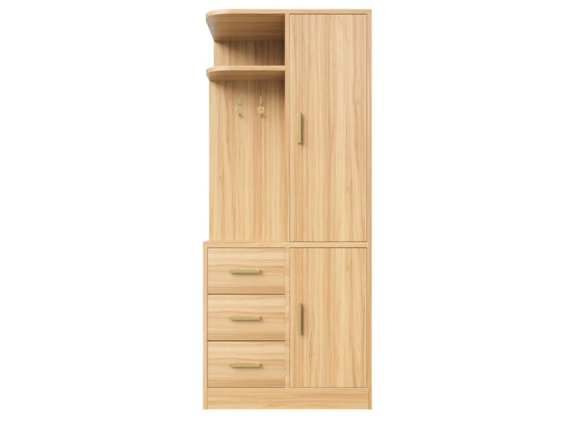  Armoire 70x50x170 cm coloris bois naturel avec 2 portes et 3 tiroirs  - Conforama A